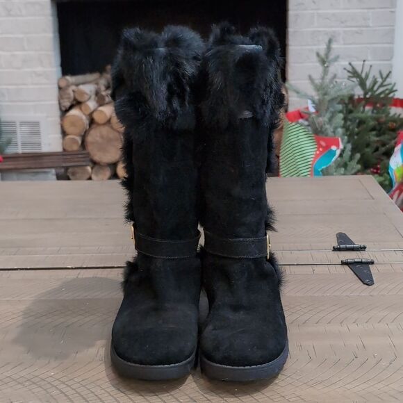 COACH Deeann Black Fur Trim Signature Winter Boots Sz 7 - Picture 4 of 14